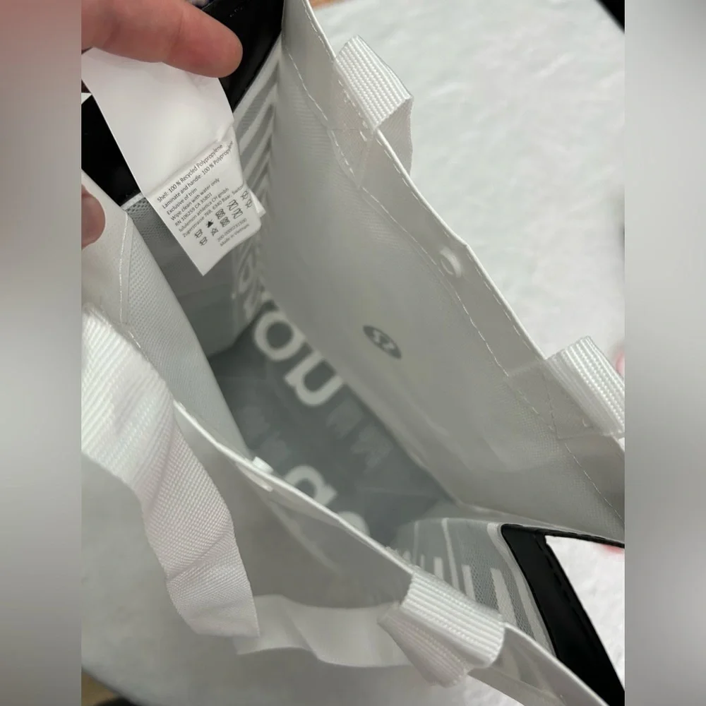 Lululemon White/Black Reusable Tote Bag with snap